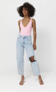 Stradivarius Боди Из Полиамида С V-Образным Вырезом Ярко-Розовый L