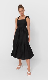 Stradivarius Платье Миди Из Поплина На Бретелях Черный M