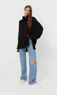 Stradivarius Свитер Оверсайз С Высоким Воротником Черный S
