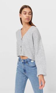 Stradivarius Укороченный Кардиган Пестро-Серый Xs