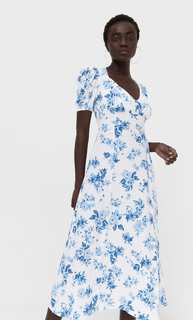 Stradivarius Платье Миди С Цветочным Принтом Синий M