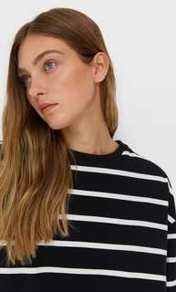 Stradivarius Удлиненная Базовая Футболка В Полоску Черный M