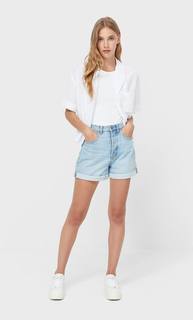 Stradivarius Шорты Mom Fit Синий С Эффектом Потертости 42