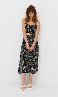 Stradivarius Топ На Бретелях С Цветочным Принтом Черный M
