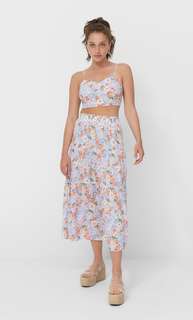 Stradivarius Топ На Бретелях С Цветочным Принтом Синий S