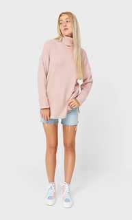 Stradivarius Свитер С Высоким Воротником, Из Хлопка С Начесом Пастельно-Розовый S