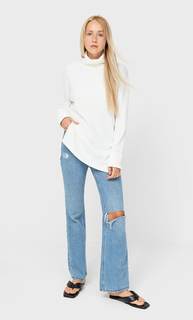 Stradivarius Свитер С Высоким Воротником, Из Хлопка С Начесом Цвет Небеленого Полотна L
