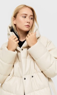 Stradivarius Пуховик Из Искусственной Кожи Цвет Небеленого Полотна M