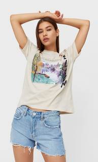 Stradivarius Футболка С Принтом Цвет Камня Xl
