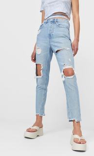 Stradivarius Джинсы Mom Fit С Разрывами Светлый Деним 36