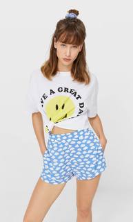 Stradivarius Пижамные Шорты С Принтом Синий M
