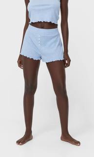 Stradivarius Пижамные Шорты В Тонкий Рубчик С Пуговицами Синий Деним S