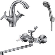 Комплект смесителей Rossinka Silvermix для раковины и ванны, с душем, хром (RS40-84, RS40-61)