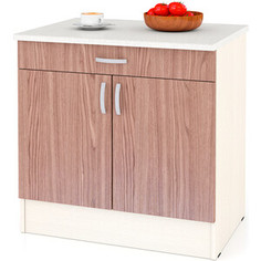 Стол с 1 ящиком 80 см Мебельный двор Мери ШН1Я800 дуб/ясень шимо темный столешница № 130 сахара белая