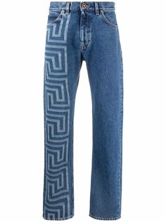 Versace прямые джинсы с принтом Greca