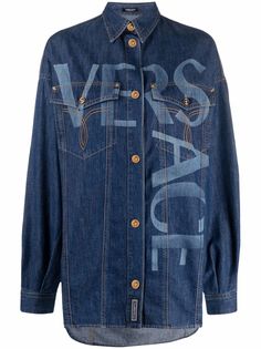 Versace джинсовая рубашка с принтом Greca