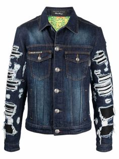 Philipp Plein джинсовая куртка с эффектом потертости и принтом