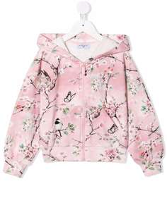 Monnalisa худи на молнии с цветочным принтом