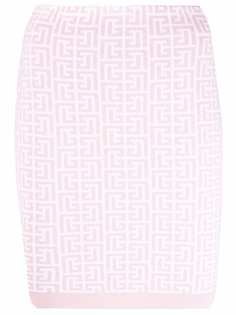 Balmain жаккардовая мини-юбка с монограммой PB