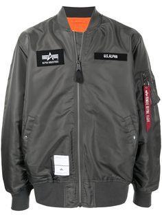 Alpha Industries logo-patch bomber jacket