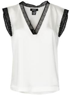 DKNY блузка с V-образным вырезом и кружевом