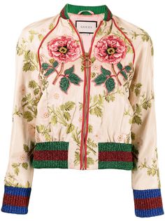 Gucci Pre-Owned бомбер с цветочной вышивкой