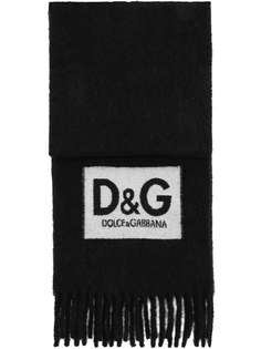 Dolce & Gabbana шарф с бахромой и нашивкой-логотипом