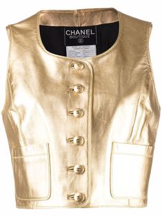Chanel Pre-Owned кожаный жилет 1994-го года с эффектом металлик