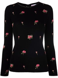 RED Valentino топ с длинными рукавами и вышивкой