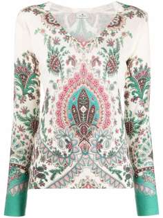 Etro пуловер с узором и V-образным вырезом