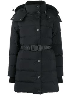 Burberry короткий пуховик с капюшоном и поясом