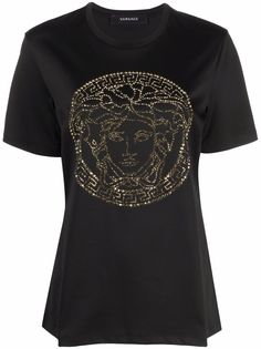 Versace футболка с кристаллами и декором Medusa