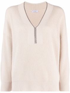 Brunello Cucinelli джемпер в рубчик с эффектом металлик