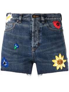 Saint Laurent джинсовые шорты с цветочной вышивкой