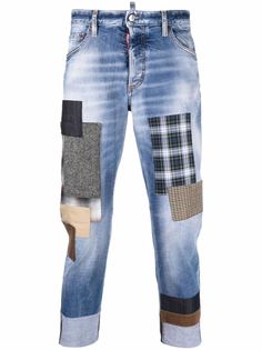 Dsquared2 укороченные джинсы в технике пэчворк
