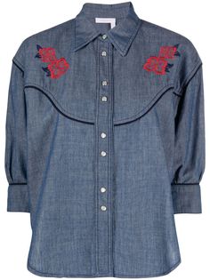 See by Chloé рубашка в стиле вестерн с цветочной вышивкой