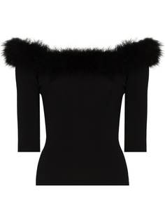 Saint Laurent топ с открытыми плечами и перьями