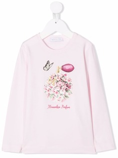 Monnalisa футболка с цветочным принтом и длинными рукавами