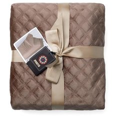 Покрывало DeNASTIA велюр 240x260см, св.коричневый, геометрия