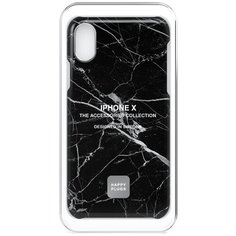 Чехол-накладка Happy Plugs 9162 + защитная пленка для Apple iPhone X/Xs Black Marble