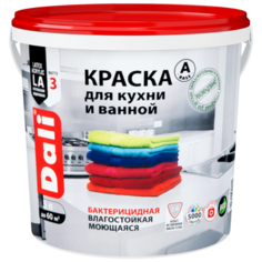 Краска акриловая DALI для кухни и ванной влагостойкая моющаяся матовая белый 5 л