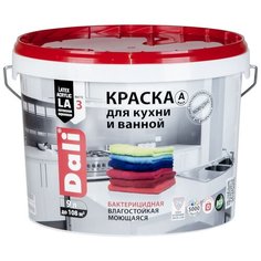 Краска акриловая DALI для кухни и ванной влагостойкая моющаяся матовая белый 9 л