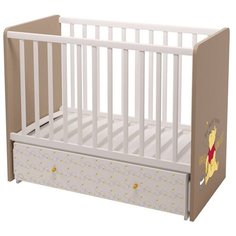 Кроватка Polini Disney baby 750 "Медвежонок Винни и его друзья" (классическая), поперечный маятник белый-макиато