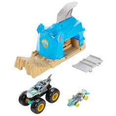Hot Wheels Набор Монстр-трак Гараж Акула Разрушитель GKY03, голубой/коричневый