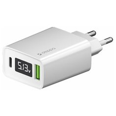 Сетевое зарядное устройство USB-C+USB A, PD 3.0, 30 Вт, дисплей Deppa