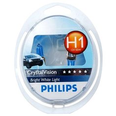 Лампа автомобильная галогенная Philips Crystal Vision P-12258CV2 H1 55W 2 шт.