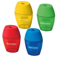 Точилка BRAUBERG "Diamond", с контейнером, овальная, в дисплее, ассорти, 222491