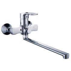 Diadonna Смеситель для ванны латунный с длинным поворотным изливом 35 см и душевой 2-х режимной лейкой, хромированный