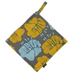 Прихватка из хлопка серого цвета с принтом Цветы из коллекции Prairie, 22х22 см Tkano