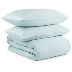 Комплект постельного белья двуспальный из сатина голубого цвета из коллекции Essential Tkano